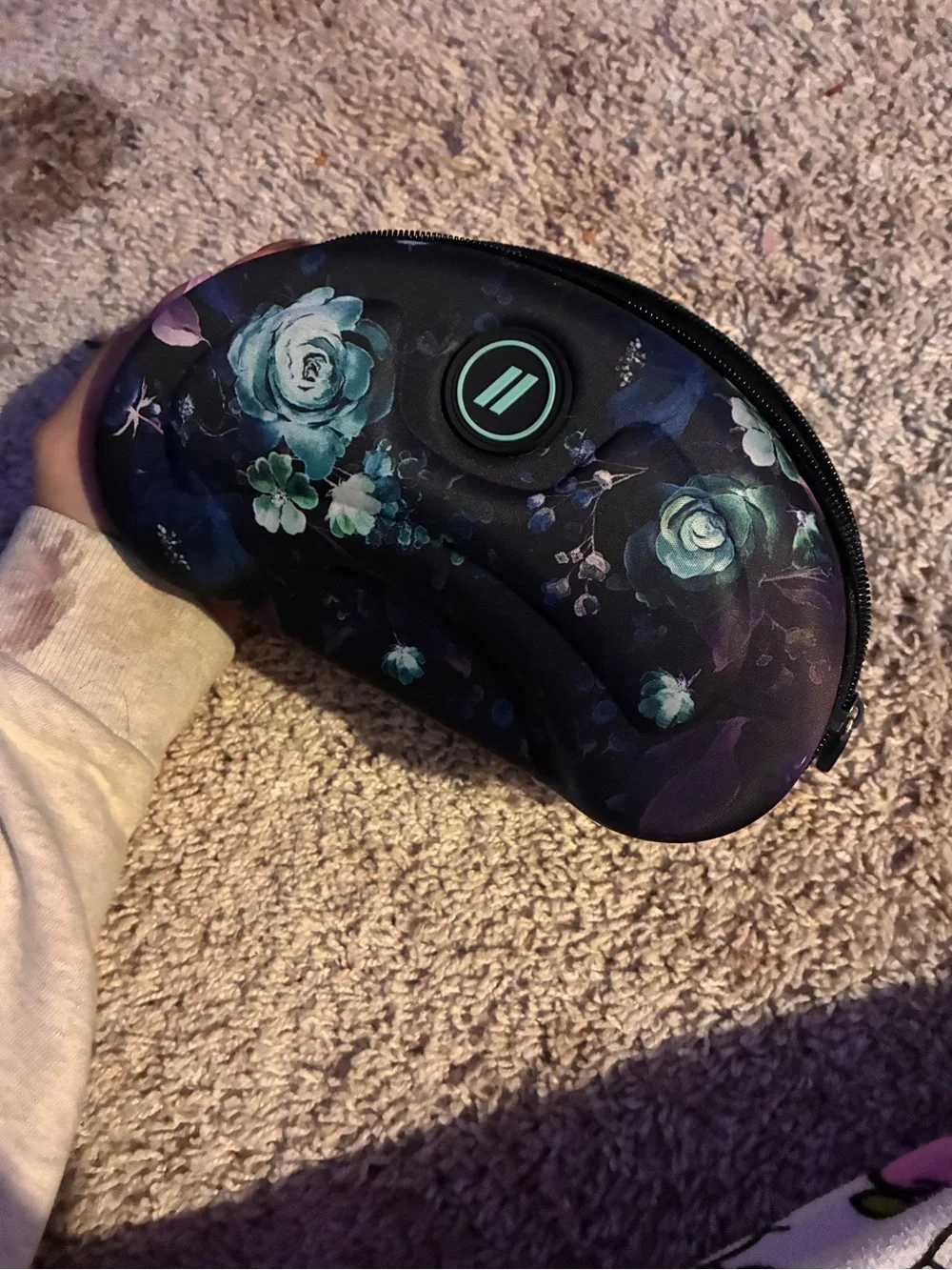 Floral Black Protective VR Headset Case with Teal Accent